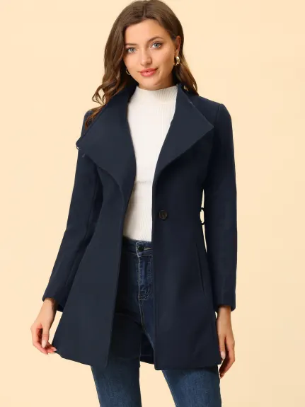 Allegra K- Classic Stand Collar Belted Long Coat