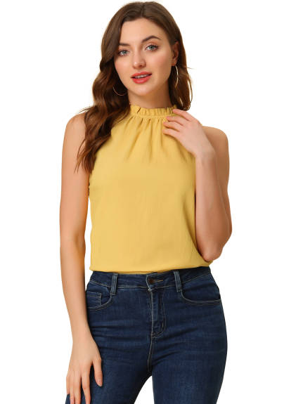 Allegra K- Mock Neck Ruffle Sleeveless Blouse