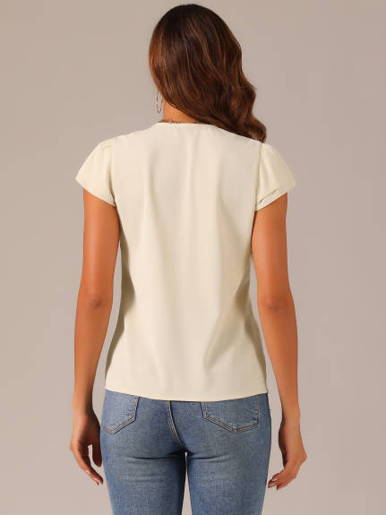 Allegra K - Summer V-Neck Solid Chiffon Blouse