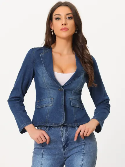 Allegra K- vestes en Denim extensible col à revers