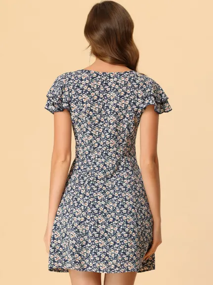 Allegra K- Robe évasée florale plissée à col carré pour femme