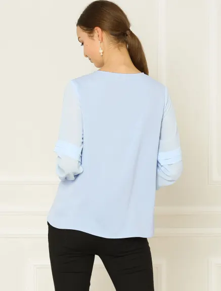 Allegra K- Long Sleeve Keyhole Neck Blouse Top