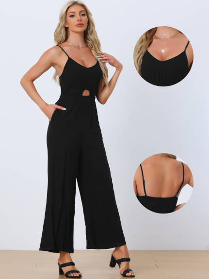 Allegra K - Summer Outfits Spaghetti Strap Cut Out Jumpsuit