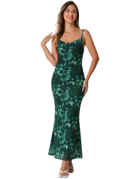 Allegra K - Mesh Floral Sleeveless Bodycon Maxi Dress