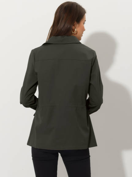 Allegra K- Flap Pockets Lightweight Utility Jacket