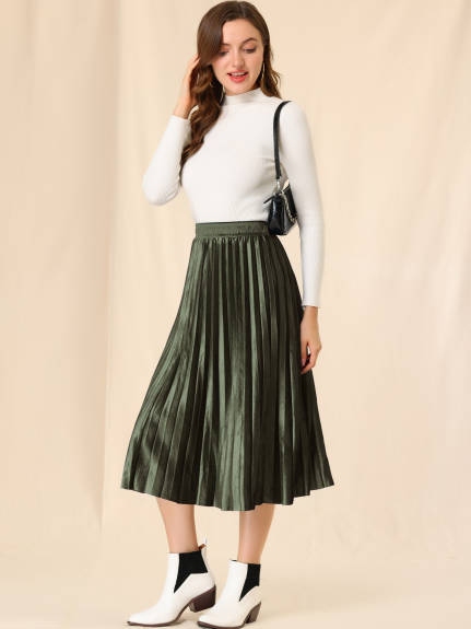 Allegra K - Elastic Waist Midi Accordion Pleated Skirt