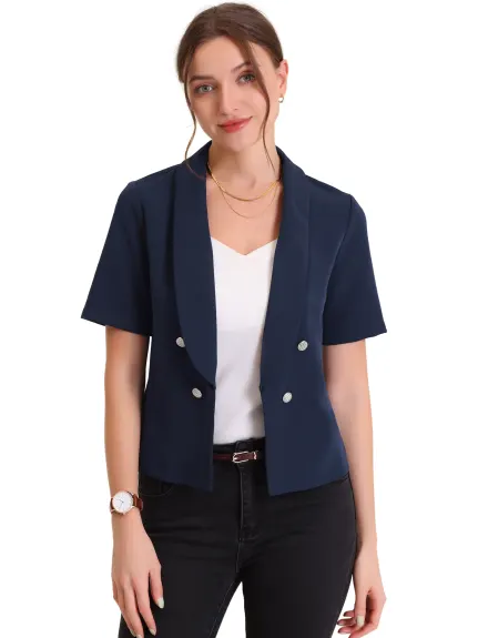Allegra K- Shawl Collar Open Front Short Sleeve Suit Blazer