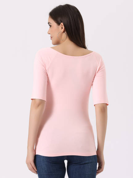 Allegra K- Half Sleeves Fitted Layering T-Shirt