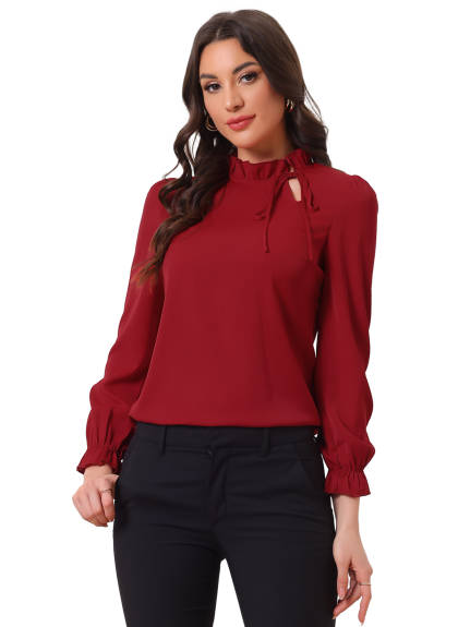 Allegra K - Elegant Tie Neck Long Sleeve Work Blouse