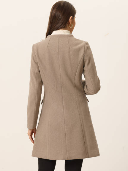 Allegra K- Overcoat V Neck Single Breasted Long Coat