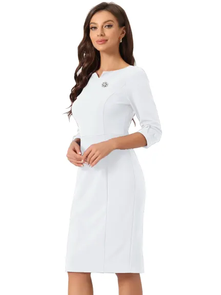 Allegra K- 3/4 Sleeve Sweetheart Neck Slim Pencil Dress