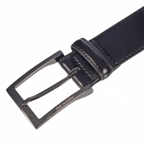Club Rochelier Men's Leather Belt with Gun Metal Hardware