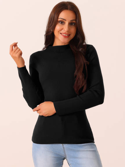 Allegra K - Mock Neck Long Sleeve Slim Knit Top