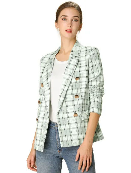 Allegra K- Plaid Notched Lapel Blazer Jacket