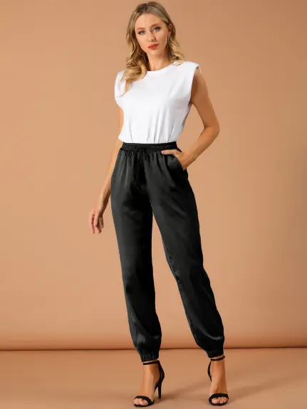 Allegra K- Pantalon d'athlétisme à taille élastique, longueur cheville, jogging