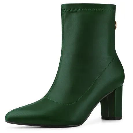 Allegra K- Pointy Toe Back Zip Block Heel Ankle Boots