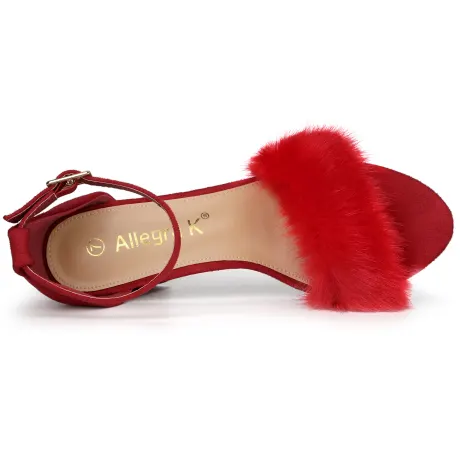 Allegra K- Faux Fur Strap Block Heels Sandals