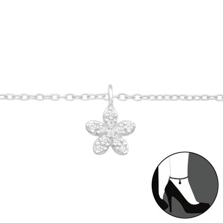 Sterling Silver Anklet with Dainty CZ Flower Charm - Ag Sterling