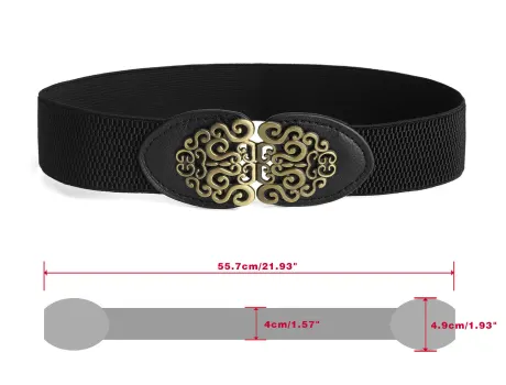 Allegra K- Metal Interlocking Buckle Elastic Cinch Belt