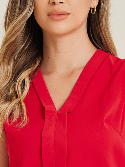 Allegra K - Pleated Front V Neck Sleeveless Work Blouse