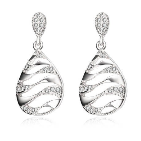 Genevive Sterling Silver with Clear Round Cubic Zirconia Drop Earrings