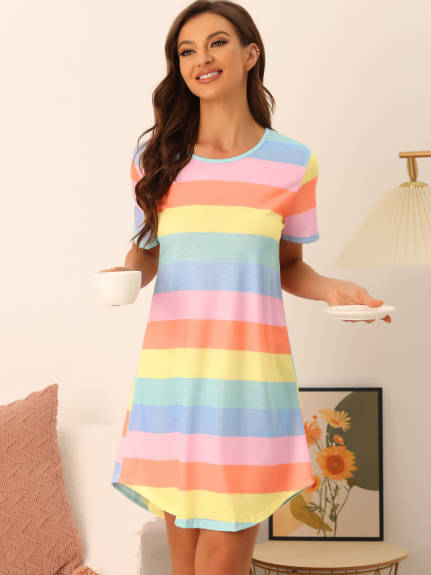 cheibear - Striped Short Sleeve Nightshirt