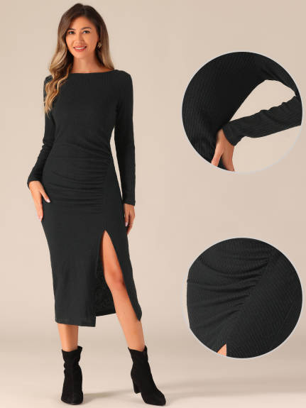 Allegra K - Fall Bodycon Long Sleeve Midi Dress