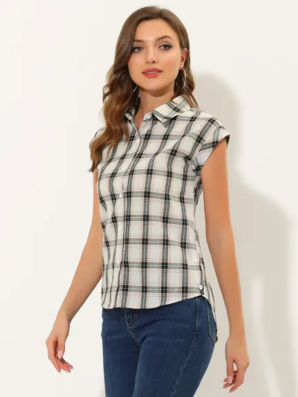 Allegra K- Plaid Short Sleeve Button Down Shirt