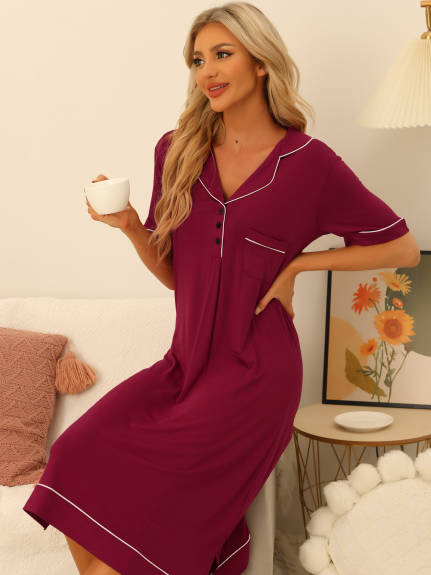 cheibear - Collared Summer Button Up Lounge Nightgown