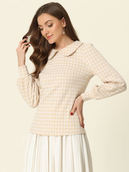 Allegra K- Houndstooth Plaid Button Back Blouse