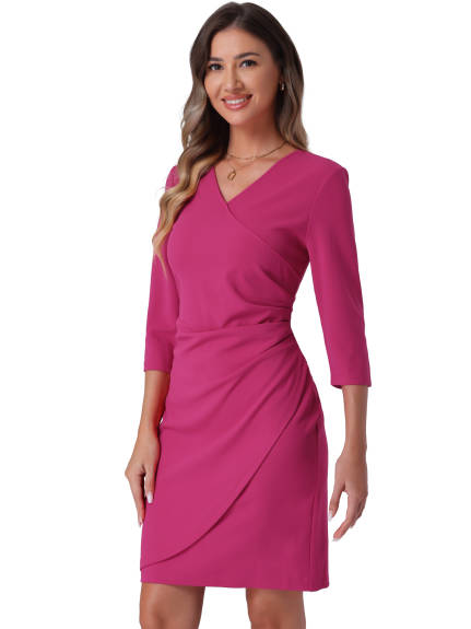 INSPIRE CHIC - Faux Wrap V-Neck Sheath Dress