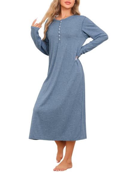 Cheibear - Button Down Long Sleeve Knit Nightgown