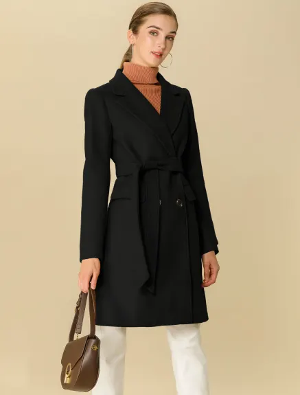 Allegra K- Double Breasted Belted Pocket Trench Coat