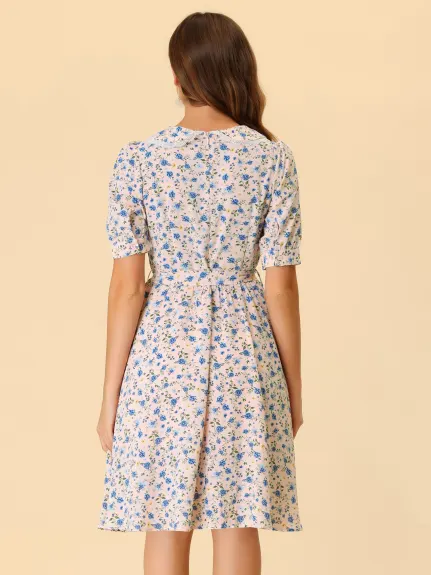 Allegra K- Vintage Peter Pan Collar Floral A-Line Dress