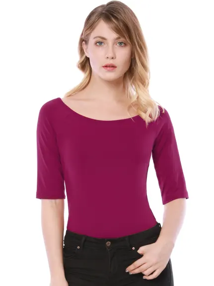Allegra K- Scoop Neck Fitted Layering T-Shirt