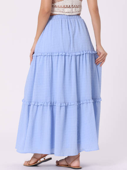 Allegra K - High Waist Tiered Boho Maxi Skirt