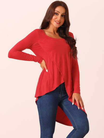 Allegra K - Long Sleeve High Low Hem Casual Blouse