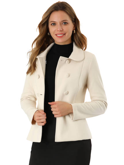 Allegra K- Peter Pan Collar Peacoat Double Breasted Short Coat