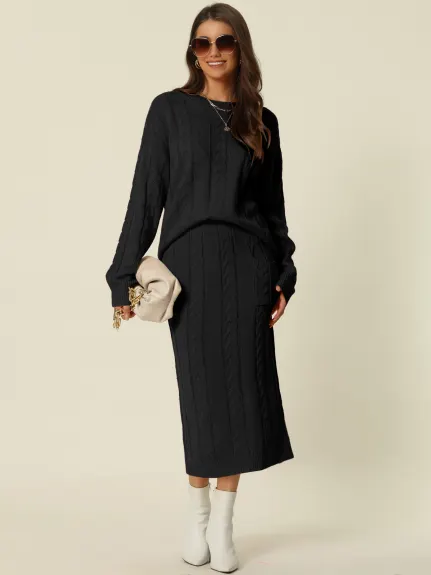 Allegra K - Sweater Midi Skirt Outfit Set