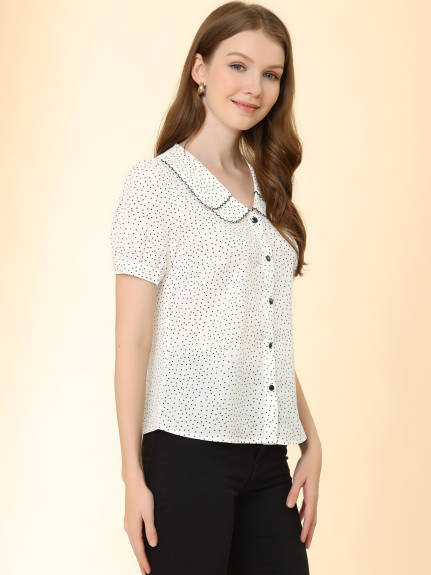 Allegra K- Polka Dots Pattern Short Sleeve Shirt