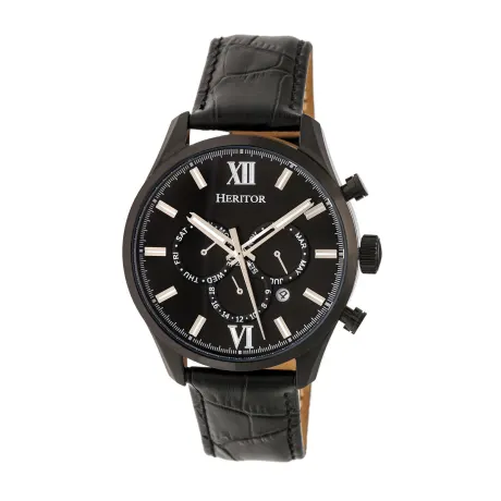 Heritor Automatic - Benedict Leather-Band Watch w/ Day/Date - Gold/Black