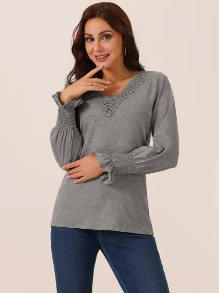 Allegra K - V Neck Long Sleeve Casual Tops