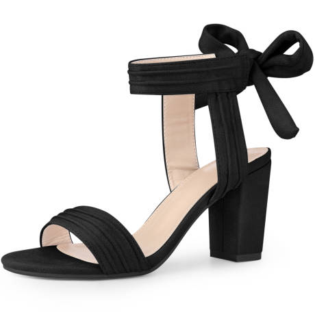 Allegra K- Ankle Tie Open Toe Chunky Heel Sandals