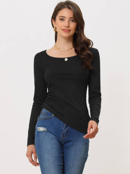 Allegra K - Side Shirring Irregular Hem Top