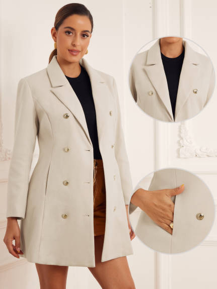 Allegra K - Classic Notch Lapel Double Breasted Coat