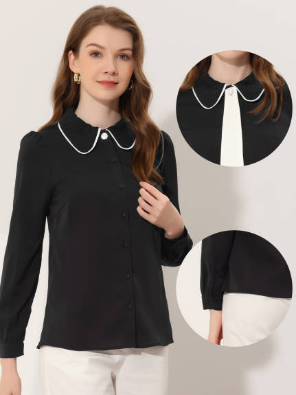 Allegra K- Tie Neck Peter Pan Collar Shirt