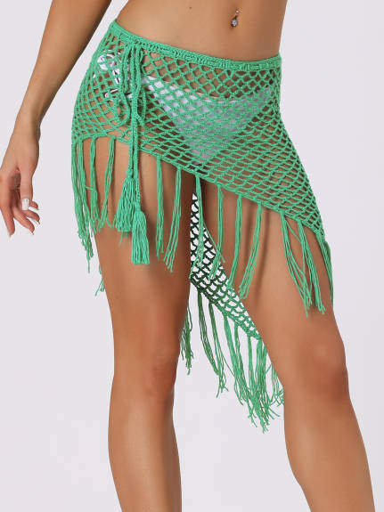 Allegra K- Hollow Out Tassle Skirt Swimwear Cover Up Maxi Sarong