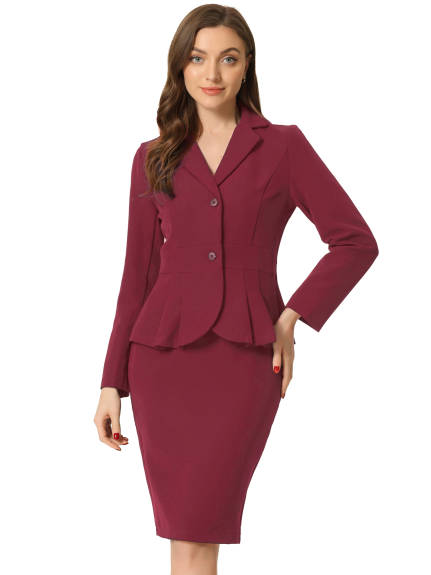 Allegra K- Suit Set-2 Pieces Peplum Blazer and Pencil Skirt