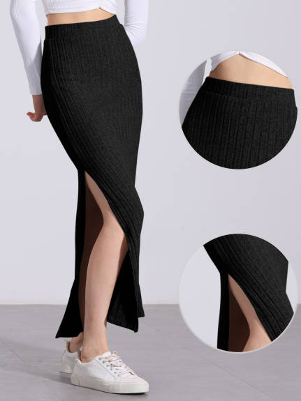 Allegra K - High Waist Long Bodycon Knit Skirt