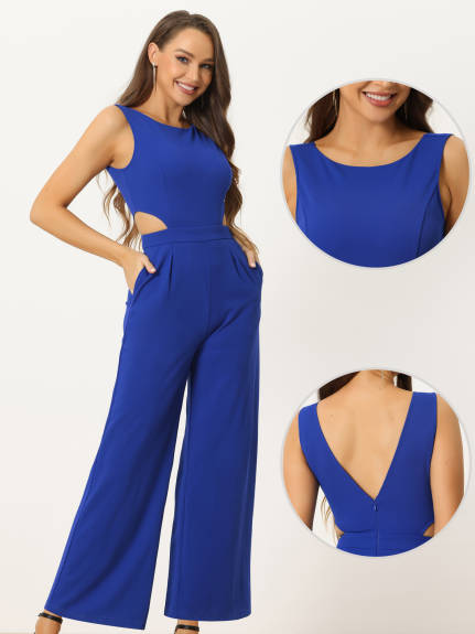 Allegra K - Sleeveless Backless Cutout High Waist Jumpsuit